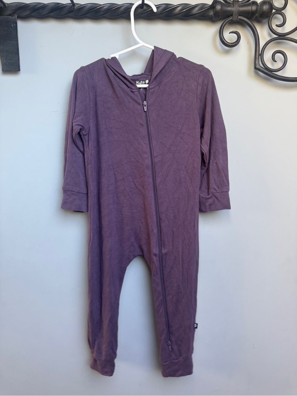 Kyte Purple Hooded Zip-Front Kids One-Piece 2T